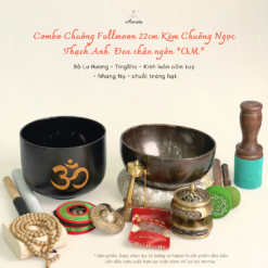 CXNP114 - Combo Chuông Fullmoon 22cm Kèm Chuông Ngọc Thạch Anh Đen chân ngôn “OM” Bộ Lư Hương - TingSha - Kinh luân cầm tay - Nhang Nụ - chuỗi tràng hạt 1