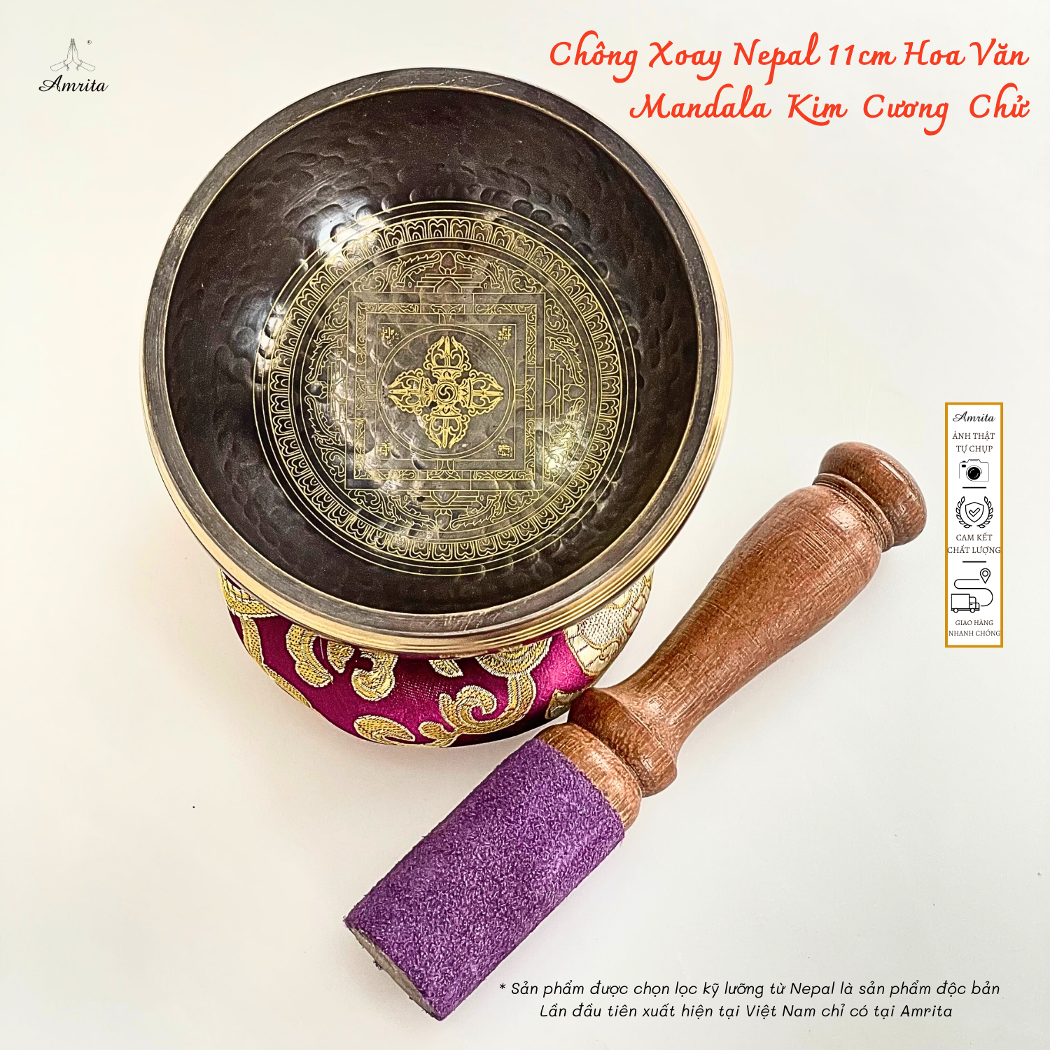 CXNP269 Chuông 11cm hoa văn mandala chùy kim cang 1