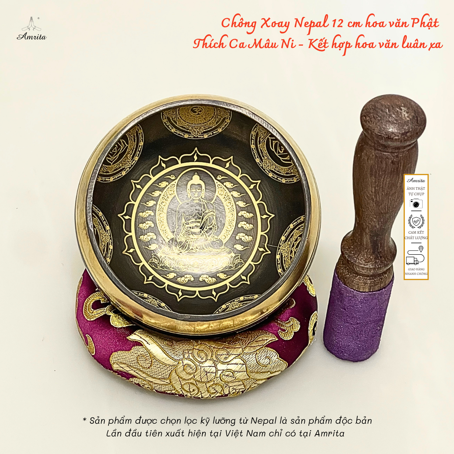 CXNP290 Chuông xoay Nepal hoa văn Phật Thích Ca Mâu Ni 1