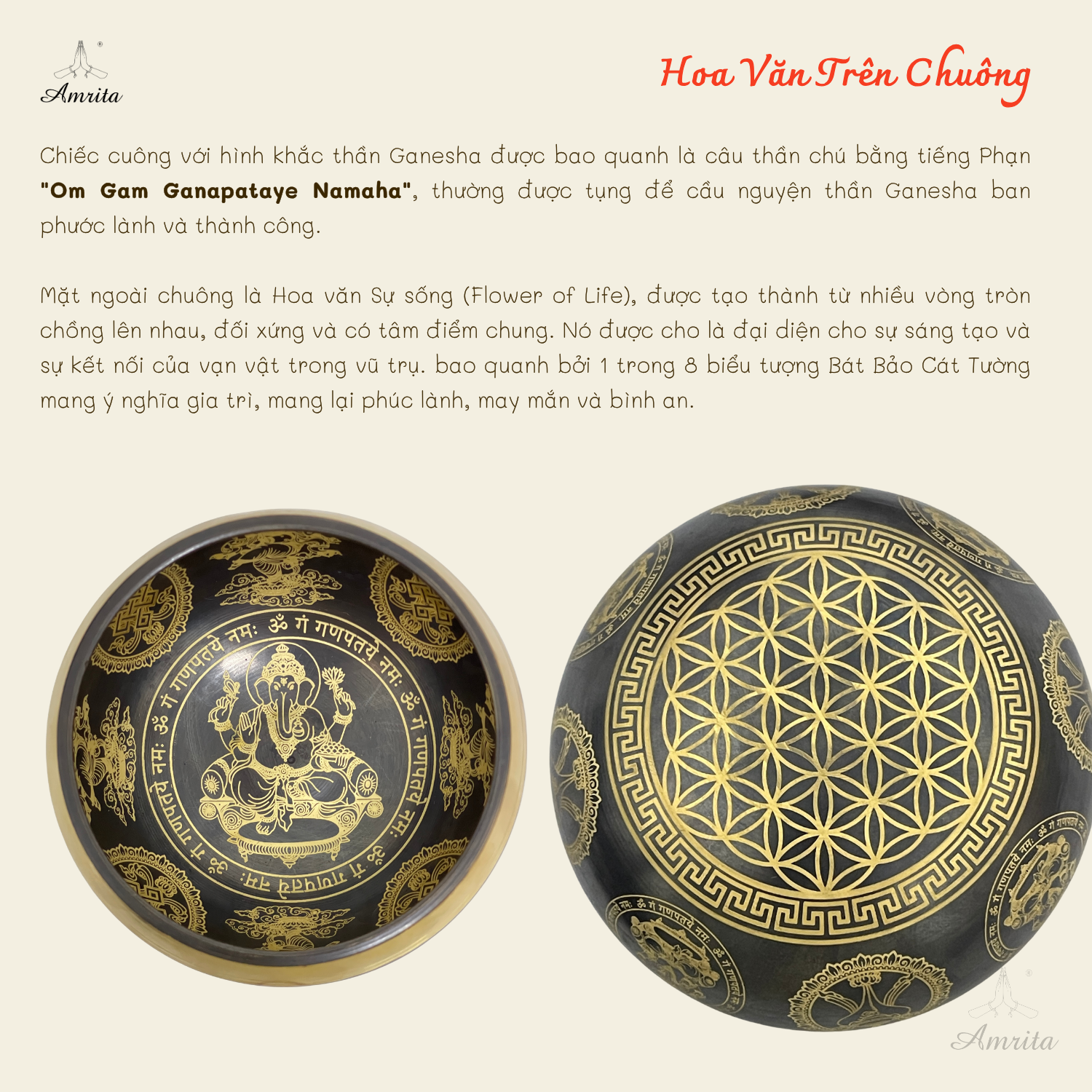 CXNP326 Chuông xoay Nepal 10.5cm hoa văn vị thần Ganesha Ảnh 4