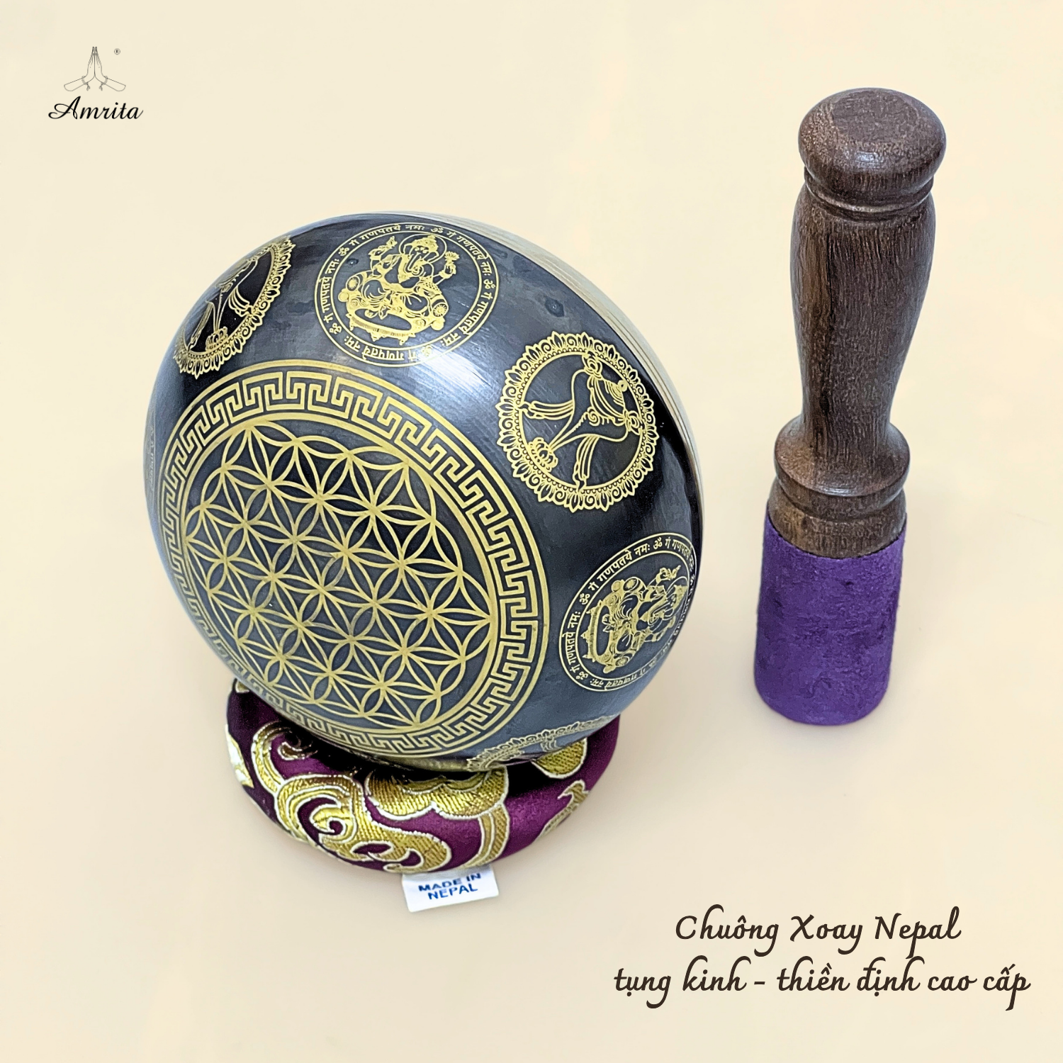 CXNP326 Chuông xoay Nepal 10.5cm hoa văn vị thần Ganesha Ảnh 8