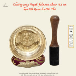 [Amrita] Chuông xoay Nepal fulmoon silver 13.5 cm họa tiết Quan Âm Tứ Thủ - Singing bowls - Chuông mõ - chuông CXNP428