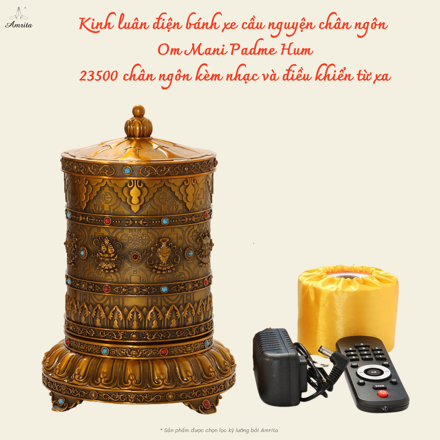 CXNP530 - Kinh luân điện bánh xe cầu nguyện chân ngôn Om Mani Padme Hum 23500 chân ngôn kèm nhạc và điều khiển từ xa